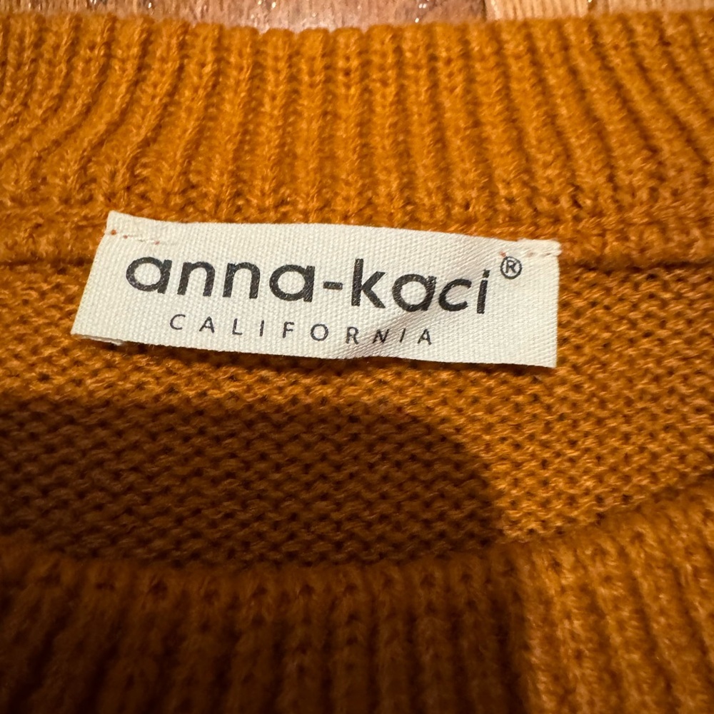 Anna-Kaci Color block Long Sleeve Pullover Sweater w/ Ribbed Cuffs Orange Medium - Picture 4 of 4